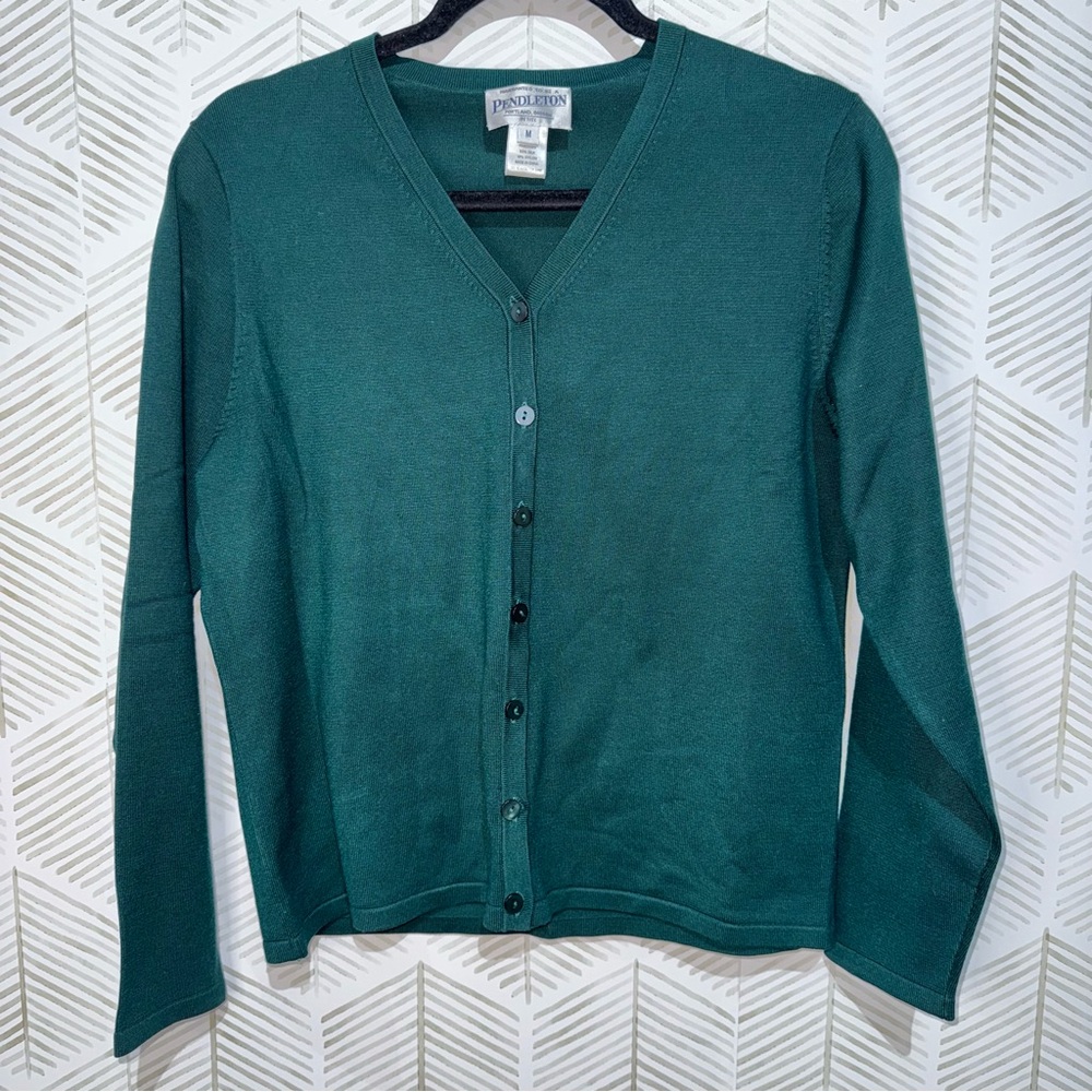 PENDLETON Silk Blend‎ Vneck Button Down Cardigan Green Sz Medium Petite